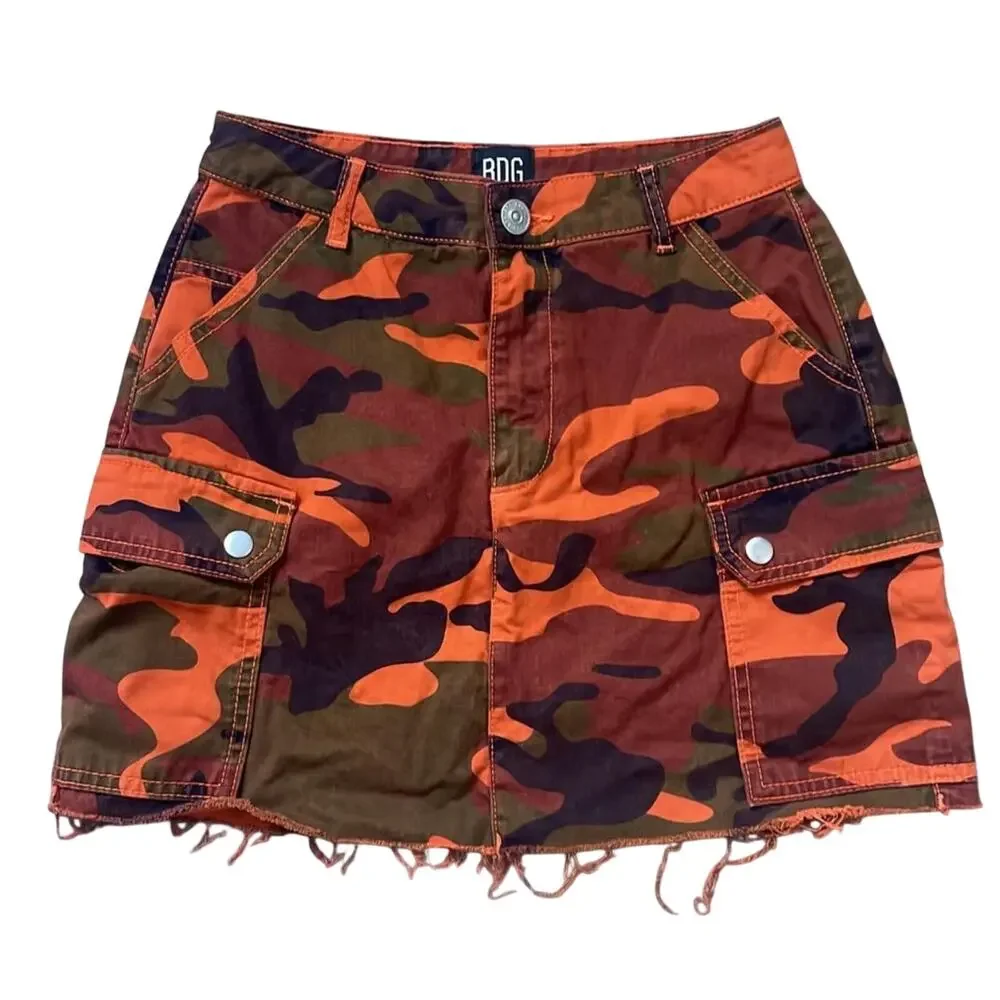 Urban Outfitters Orange & Olive Camo Mini Skirt